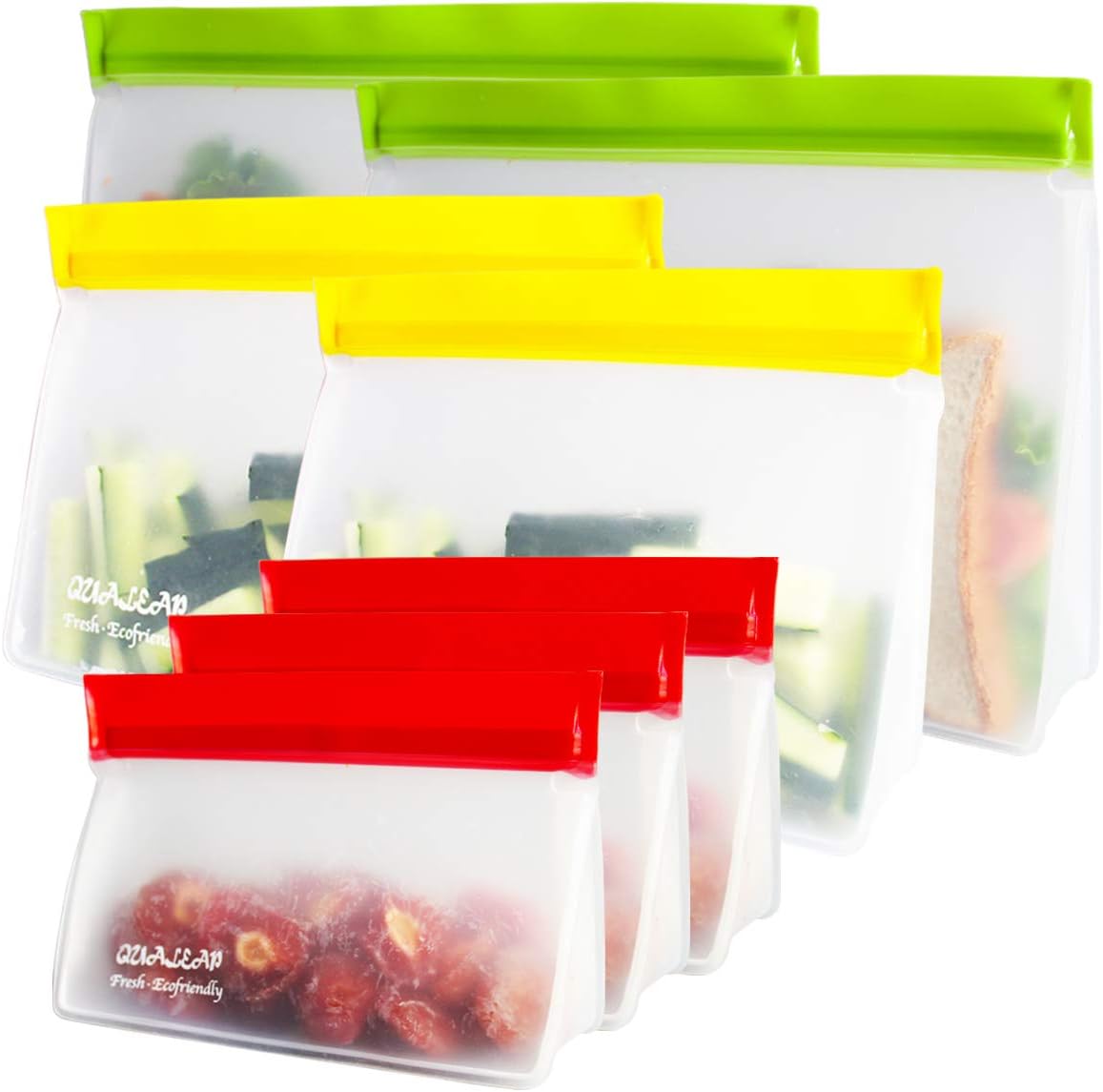 Stand-Up Reusable Sandwich Bags (Set of 7) - Reusable Snack Bags For Kids. Premium Reusable Ziplock Bag for Food Storage Reusable Lunch Bags for Women Lunch Baggies Are Freezer Safe