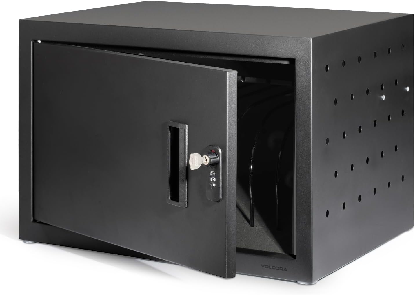 Volcora 12 Device Charging Cabinet for Laptop, Tablet, Chromebook, iPad, Wall Mounted Locking Charging Station with Keys, Surge Protection, Cable Management for Classroom, School Supplies, Black