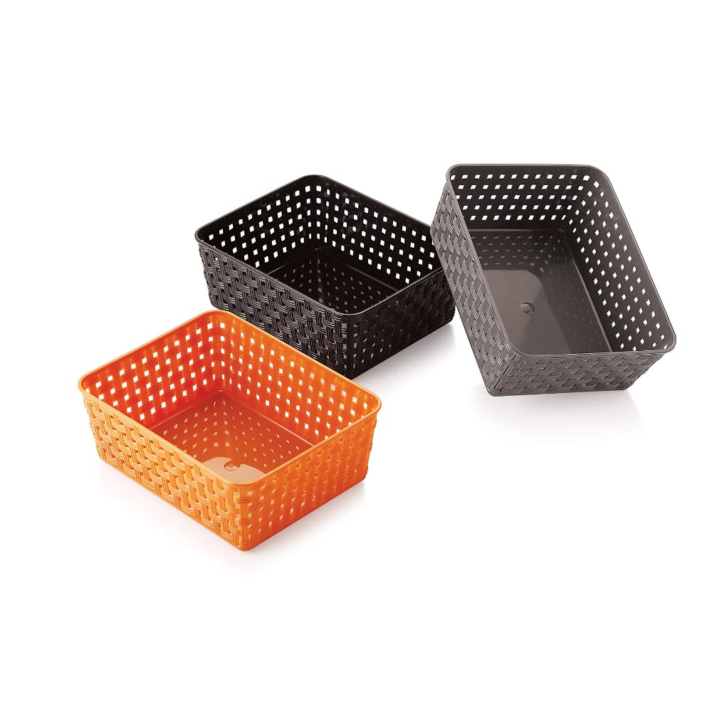 Nabhya (Pack Of 3 Multipurpose Desk Organizer Basket Office Drawer Dividers Storage Bins for Kitchen, Bathroom, Office, Makeup, Bedroom Dresser, Craft Basket Rack Multi colour Nabhya (Pack Of 3 Multipurpose Desk Organizer Basket Office Drawer Dividers Storage Bins for Kitchen, Bathroom, Office, Makeup, Bedroom Dresser, Craft Basket Rack Multi colour