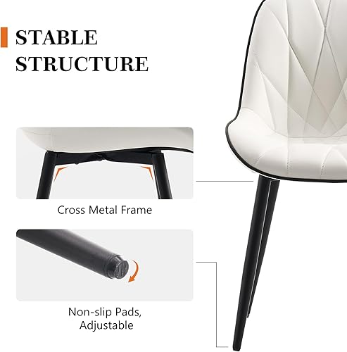 Miniatura 4 de Rowill Juego de 2 sillas de comedor modernas, tapizadas de piel sintética blanca con respaldo de cojín suave, patas de metal resistentes y