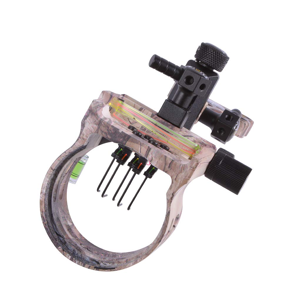 AMEYXGS Einstellbare Compound Bogenvisier Fiber Optic 5 Pin Aluminiumlegierung Bogen Visiere 0,019 '' für Compoundbogen Bogenschießen Jagd (Camo)