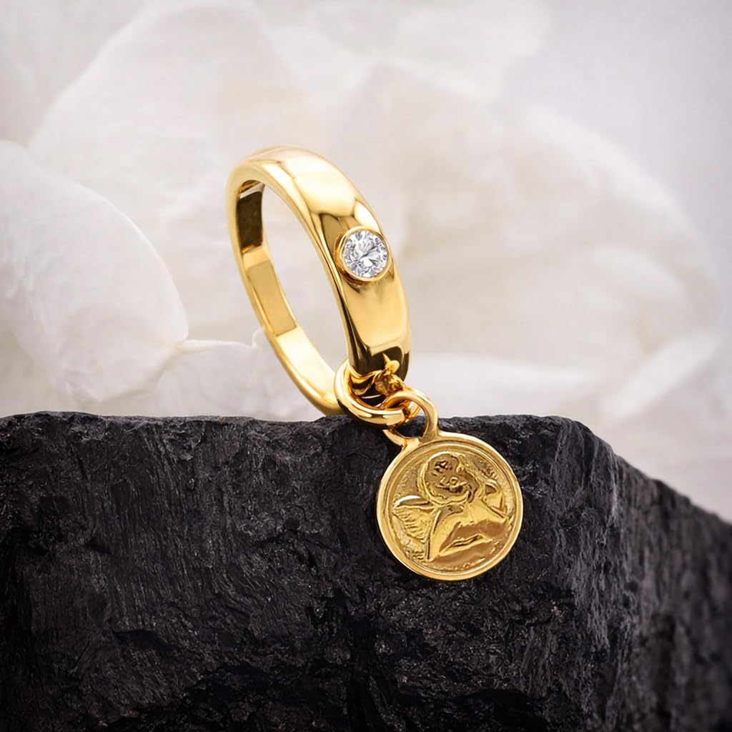 CLEVER SCHMUCK Taufkette Gold mit Schutzengel Taufring weiß mit Panzerkette 36 cm Sterling Silber vergoldet 925 im Etui Taufe