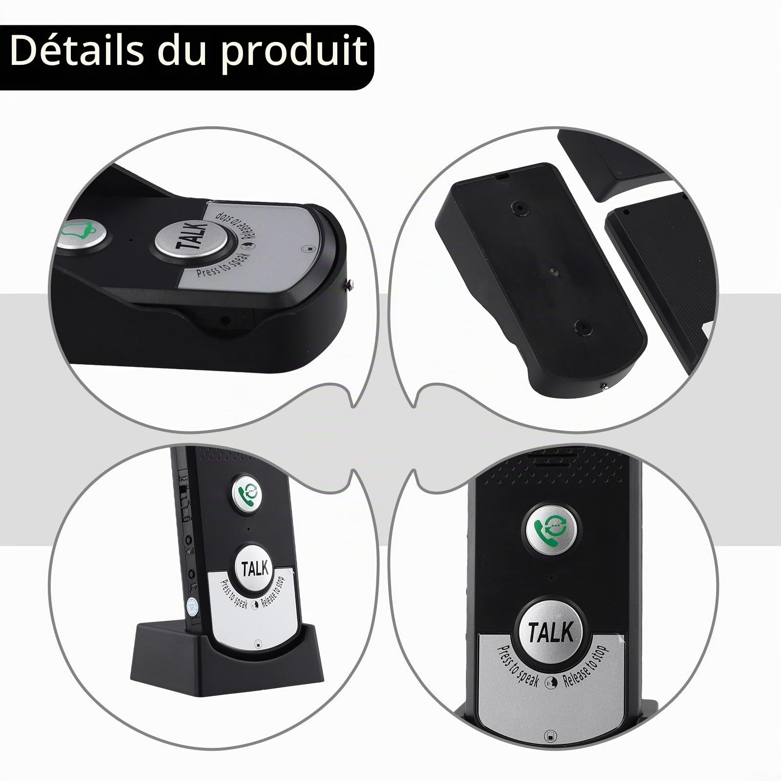 Sonnette sans fil, 1000 mètres, système d'interphone sans fil bidirectionnel, unité extérieure pour sonnette de maison pour la maison, la chambre, la salle de classe, le bureau (noir)