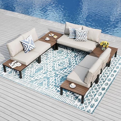 PHI VILLA Ensemble de meubles de jardin de balcon - 7 pièces - En métal - 6 places - Mobilier de...