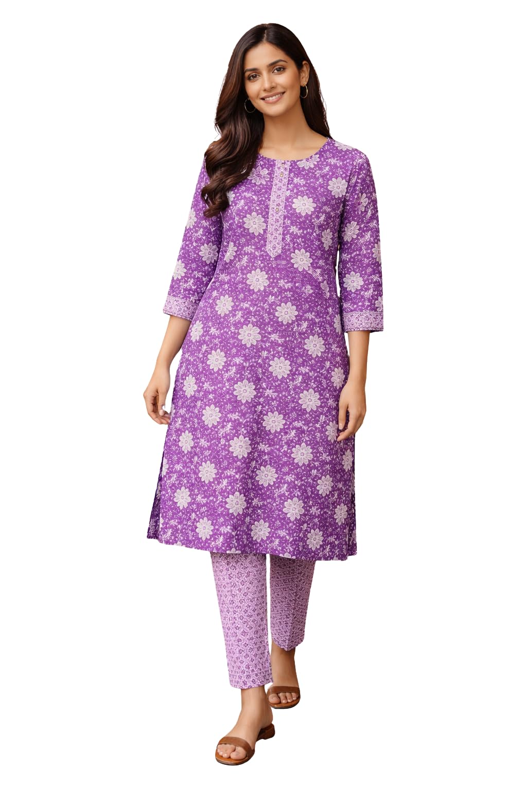 Printed Cotton Straight Kurti Pant Set for Women – Bright Lime Yellow Ethnic Wear with Elegant Comfort-image-40