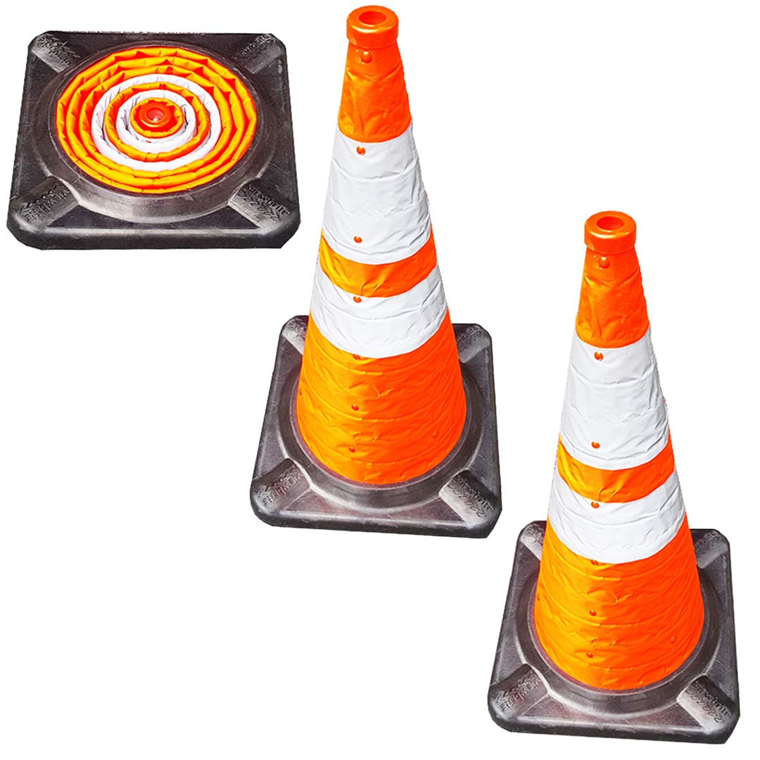 VIEWBRITE Collapsible Traffic Cones with LED Lighting - Safety Cones Emergency Road Cones Parking Cones Orange Collapsable Cones with Heavy-Duty Rubber Base - 28 inches Tall - 5 Pack
