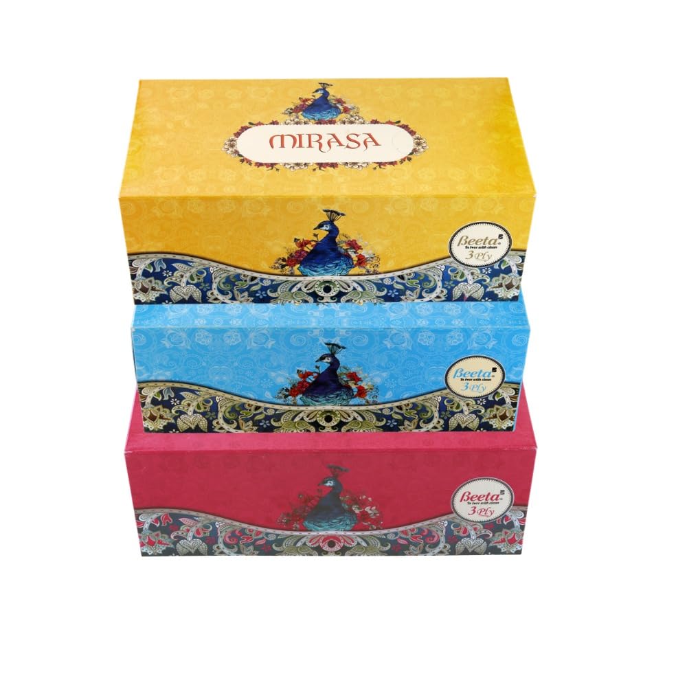 Beeta Mirasa Tissue Box Premium Face Tissue- 100 pulls Per Box 3 ply(Any Color)- pack of 3 Boxes) | Soft and highly absorbent | 100% Natural Cellulose Fiber (B07SQCW6N6) Amazon Price History, Amazon Price Tracker