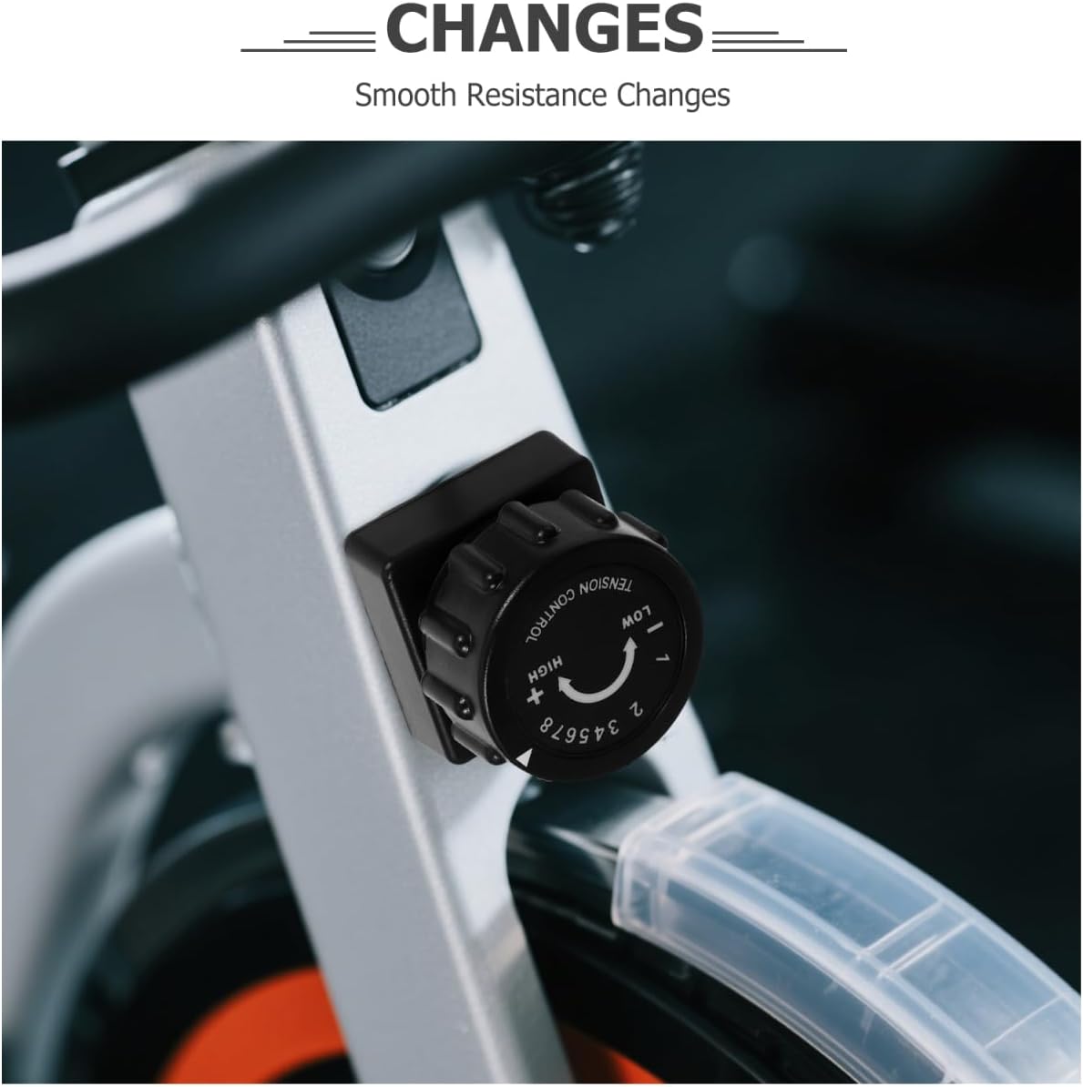 Exercise bike tension knob installed on a bike frame