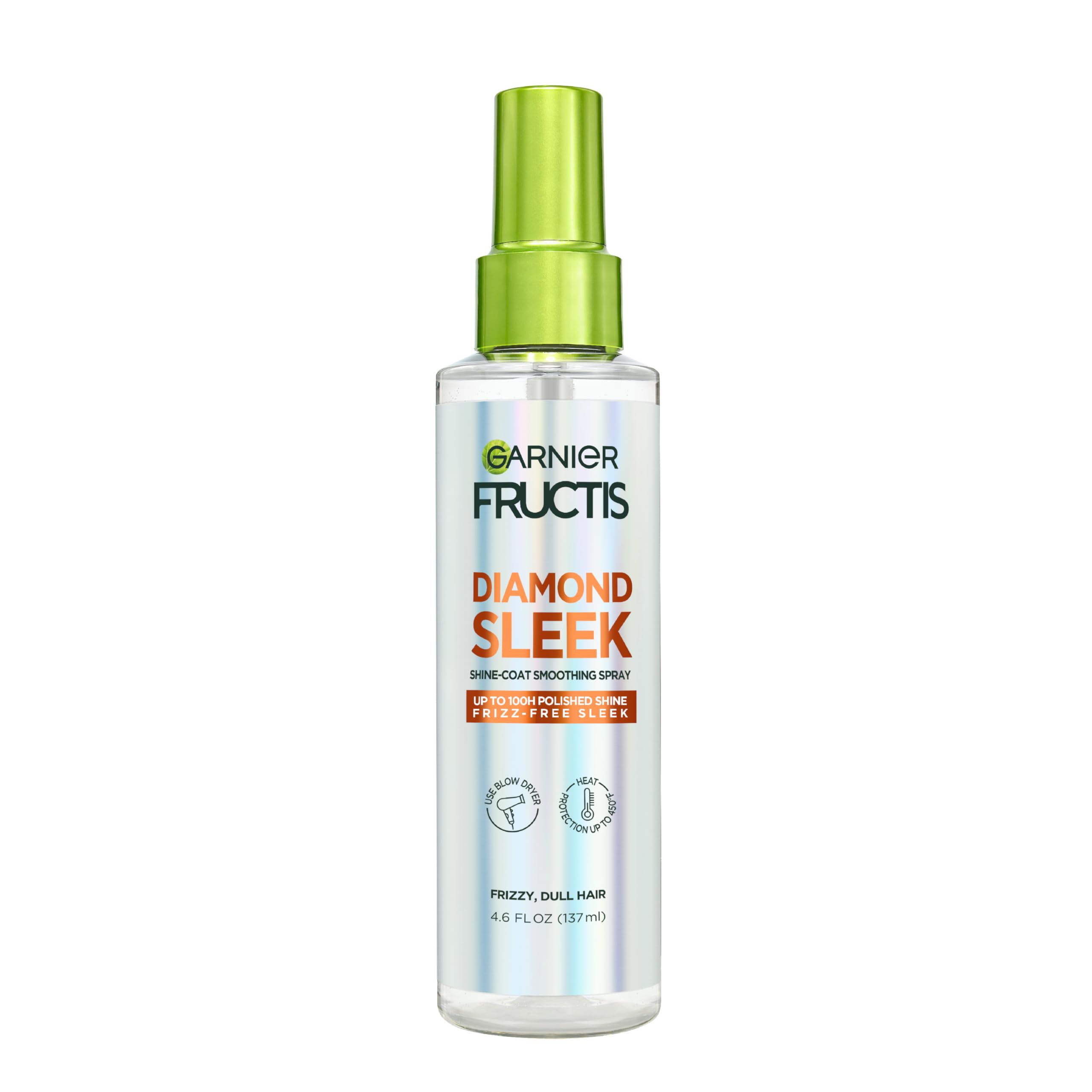 Garnier Fructis Diamond Sleek Hair Shine Spray Frizz Control and Heat Protectant for Frizzy Dry Hair Formulated with