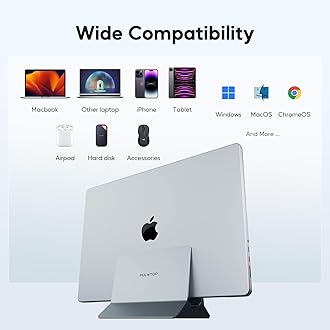 Vertical MacBook Docking Station, PULWTOP Docking Station for Mac mini with M.2 NVMe case for MacBook Pro/Air, 4K@60Hz HDMI, 2USB C 10Gbps, SD/TF, 100W PD, RJ45, 2 USB A for Windows Laptops