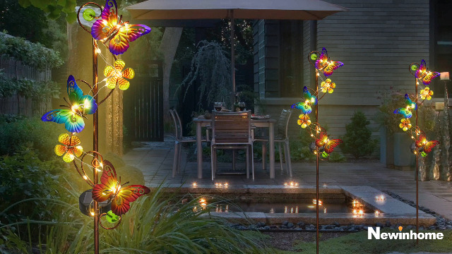 2 Pack Solar Garden Lights With Butterfly Flowers - Waterproof Outdoor Solar Lights For Patio & Yard
