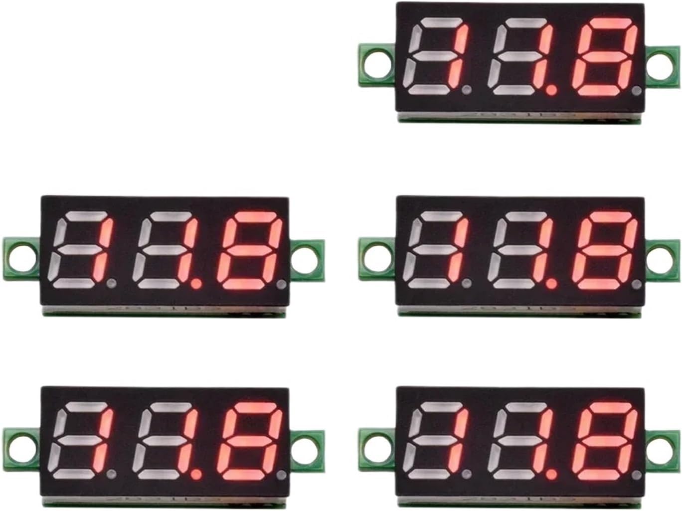 5-Piece 0.28-inch LED Digital Voltmeter DC 0-100V 2.3-30V(5pcs Green LED,DC 2.3-30V 2cable)