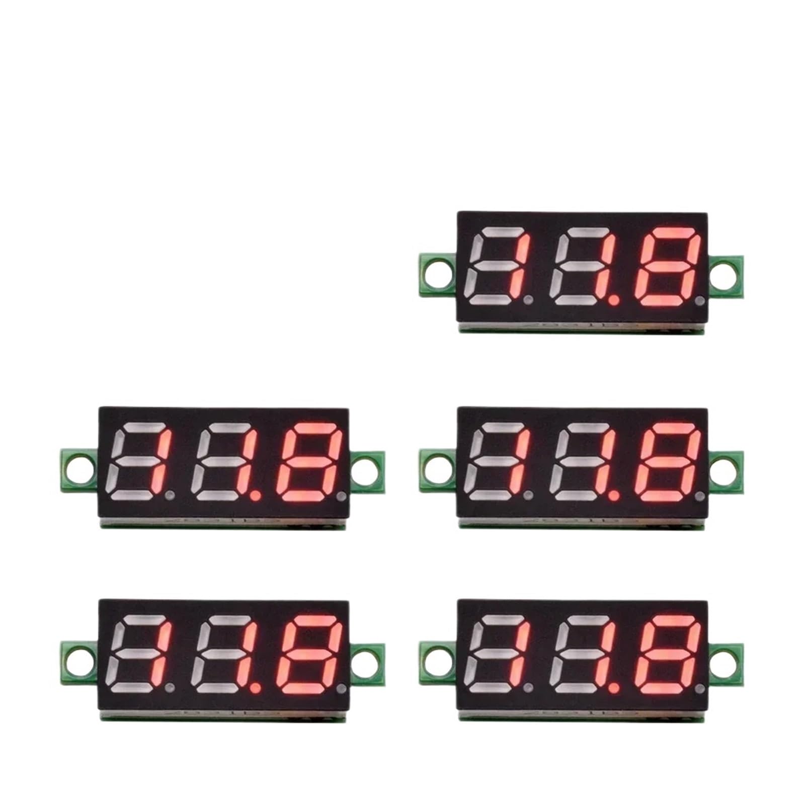 5 voltímetros digitales LED de 0,71 cm CC 0-100 V 2,3-30 V (5 luces LED rojas, CC 2,3-30 V, 2 cable)