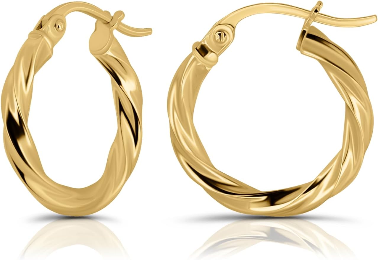 Hoops & Loops 925 Sterling Silver Twisted Hoop Earrings for Women - Hypoallergenic 14K Gold, Rose Gold, Black Flash Plated 2mm Thin Twist Design Round Click-Top Hoops, 15/20/25/30/35/40/50/60mm