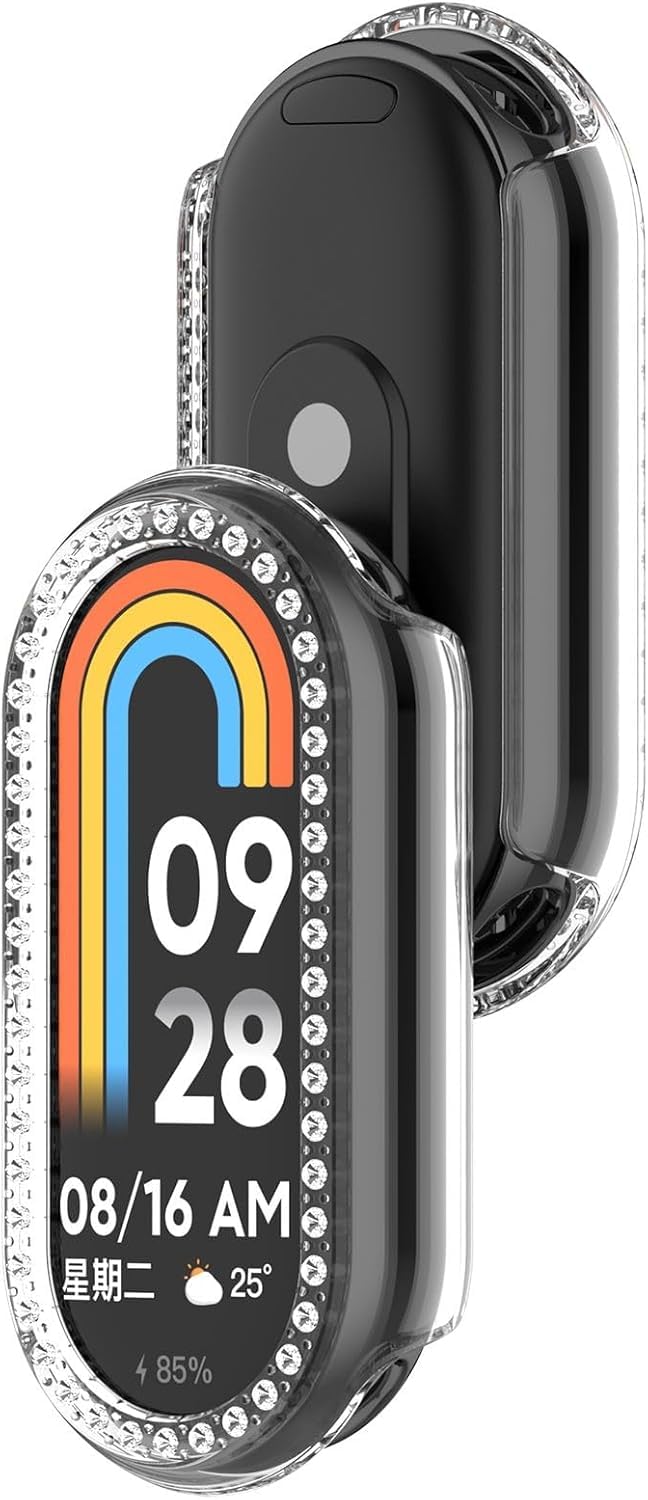 Etui ochronne z brokatem diamentowym do Xiaomi Smart Band 10, twarde etui ochronne z poliwęglanu błyszczące etui na smartwatcha dla kobiet mężczyzn (przezroczyste)