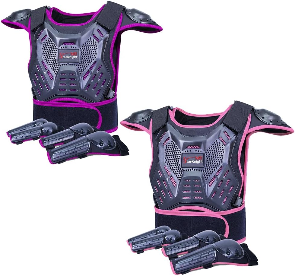 StarknightMT Upgraded Kids Motocross Armor Suit, Purple and Lightpink Dirt Bike Set