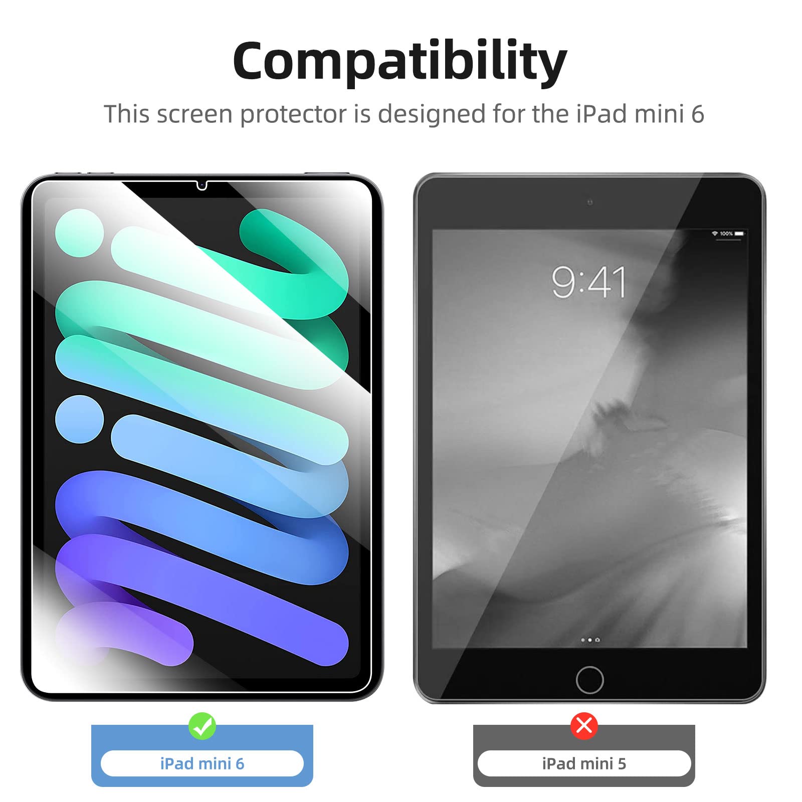 NEW'C 2 Pezzi, Pellicola Prottetiva per iPad mini 7 (A17 Pro, Modello 2024, 7ª generazione) / mini 6 (Modello 2021, 6ª generazione), 8,3 Pollici, Vetro Temperato, Durezza 9H, Ultra Resistente