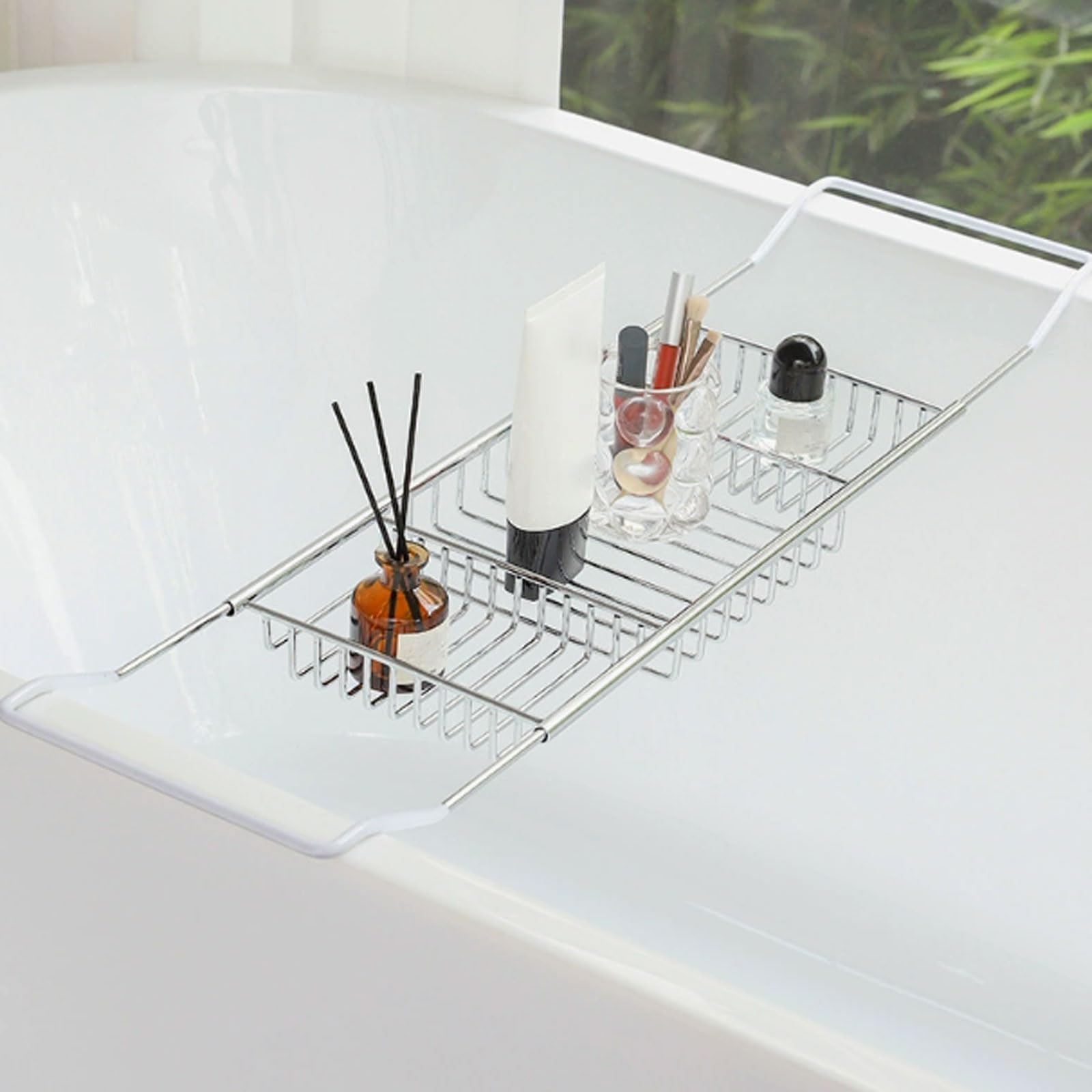 JKJZSALJ Adjustable Stainless Steel Rack - Non-Slip Bath Tray For Wine Glass Book Phone Tablet - Fits 62-96Cm Bathtubs Perfect For Relaxation And Enjoyment,Silver-normal