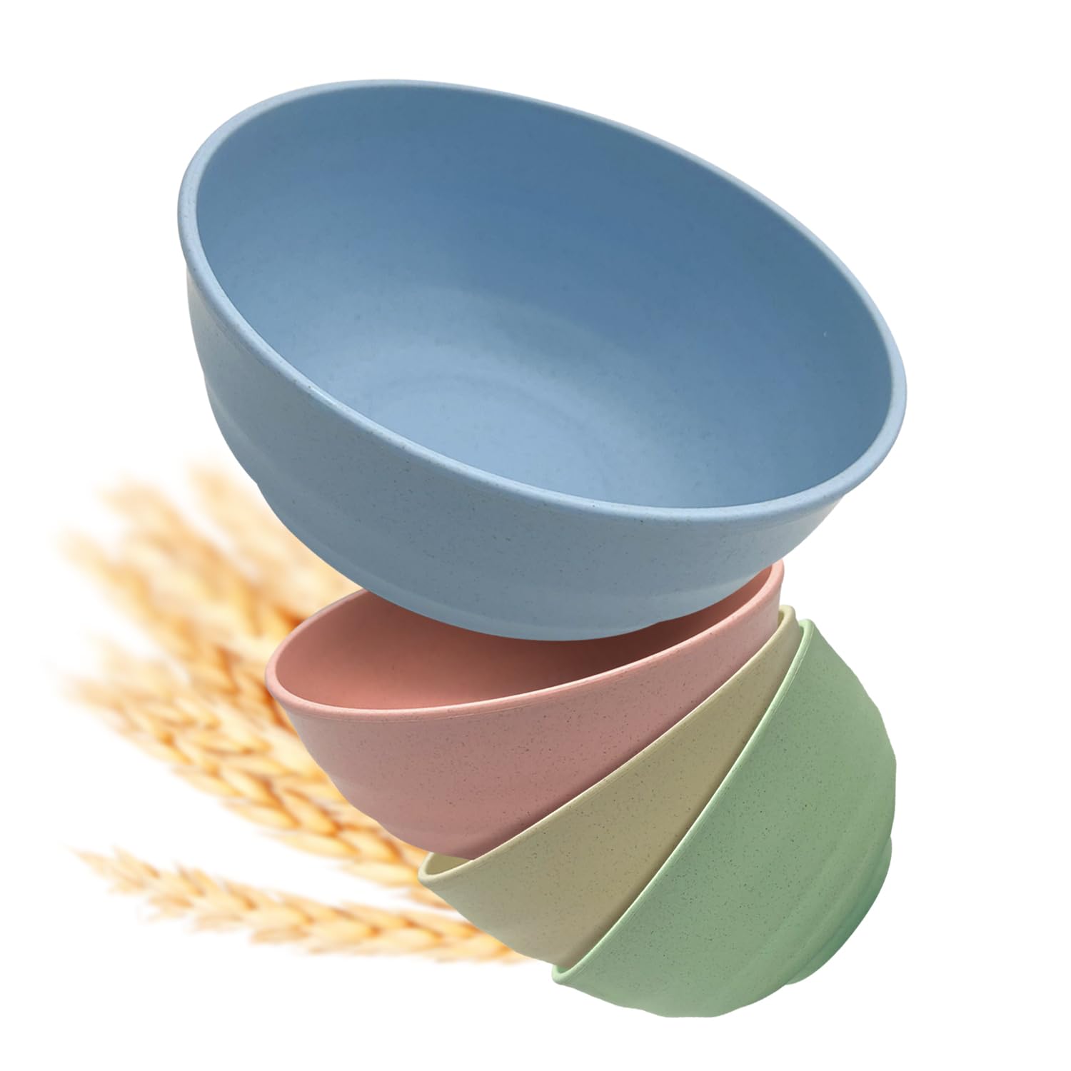 Wheat straw bowls, salad bowls, [Set of 4] 60 oz, Large cereal bowls for eating, Microwave Safe & Dishwasher Safe, Bowls for kitchen, BPA Free (Multicolor)