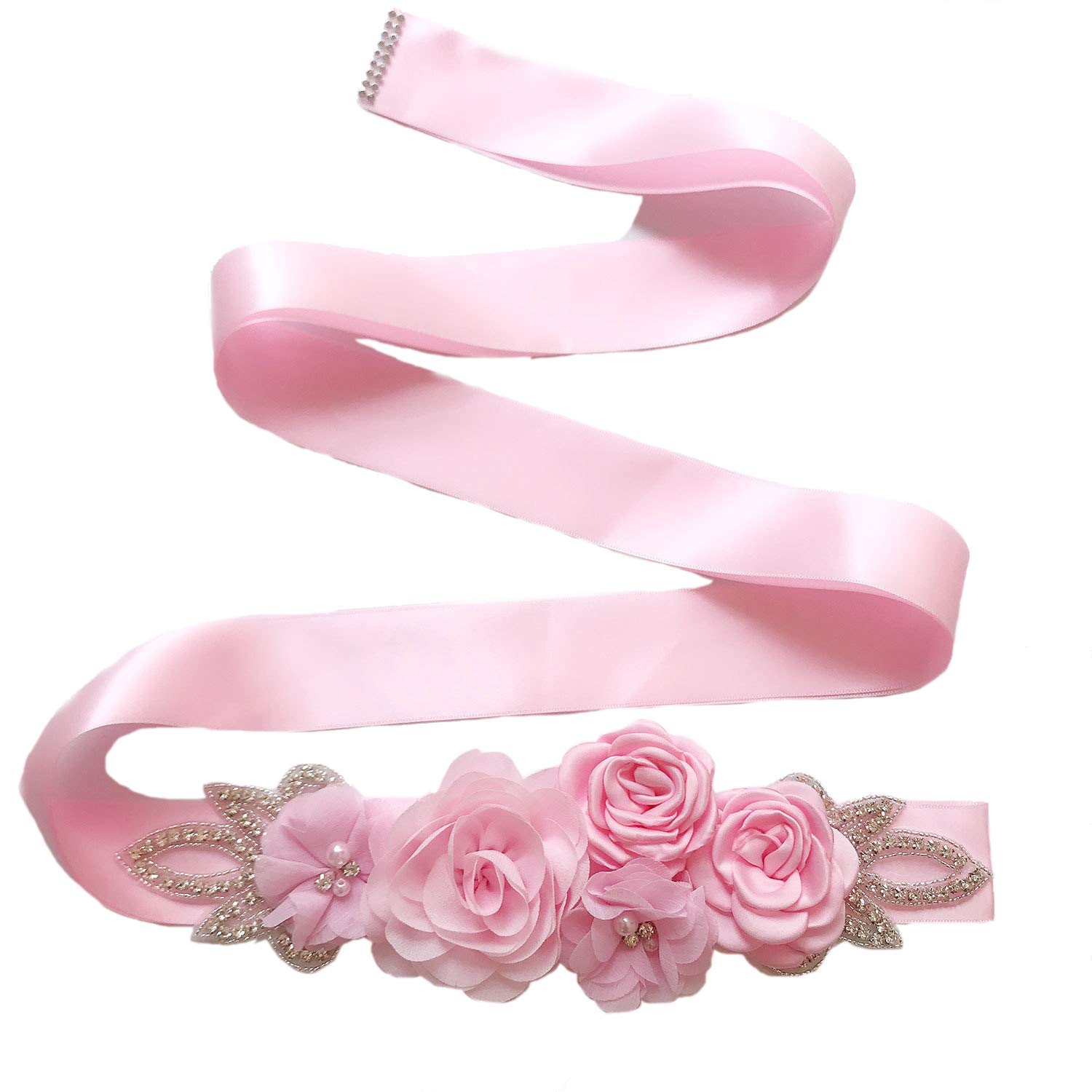 Lauthen.SSash Belt with Flowers Pearls Rhinestone for Wedding Bride/Baby Shower Dress