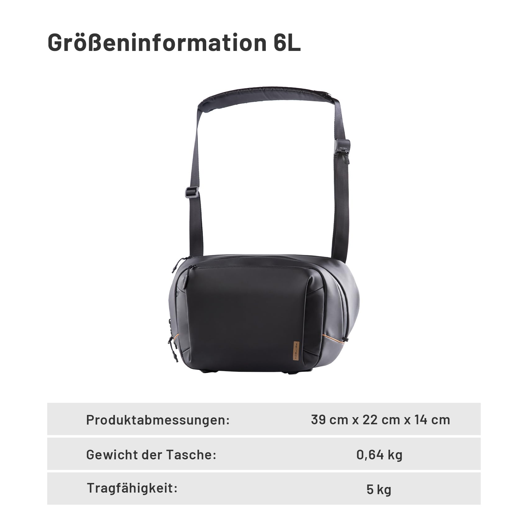 PGYTECH OneGo Solo V2 Kamera Umhängetasche Wasserdicht 6L, Fototasche für Spiegelreflexkameras Kompatibel mit Canon SLR Kamera, Sony, Nikon, DJI Avata 2, DJI Mavic 3, ipad pro 11'', Schwarz