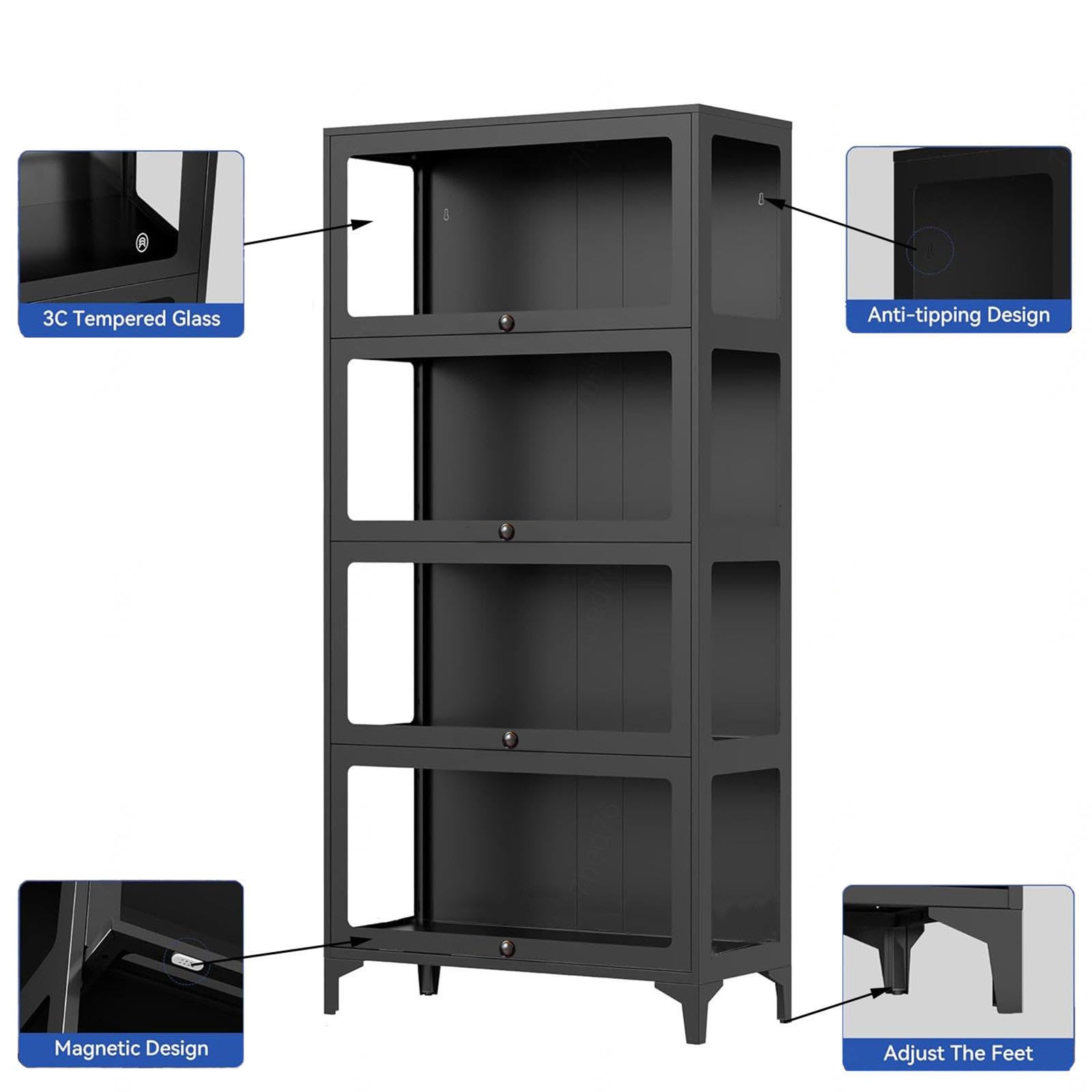 YSZBD Vitrina Cristal，Vitrina expositora para Colecciones，Vitrina para Sala de Estar, Dormitorio, vinos, Oficina o Libros,Black
