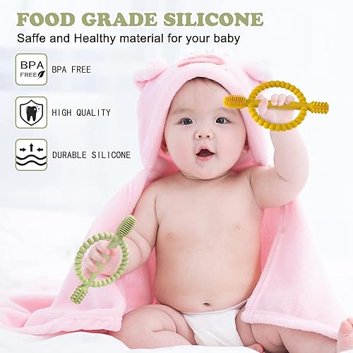 Miniatura 10 de Juguetes de dentición para bebés con mango de fácil agarre, cepillo de dientes infantil de silicona, texturizado en ambos lados ayuda a masaje,