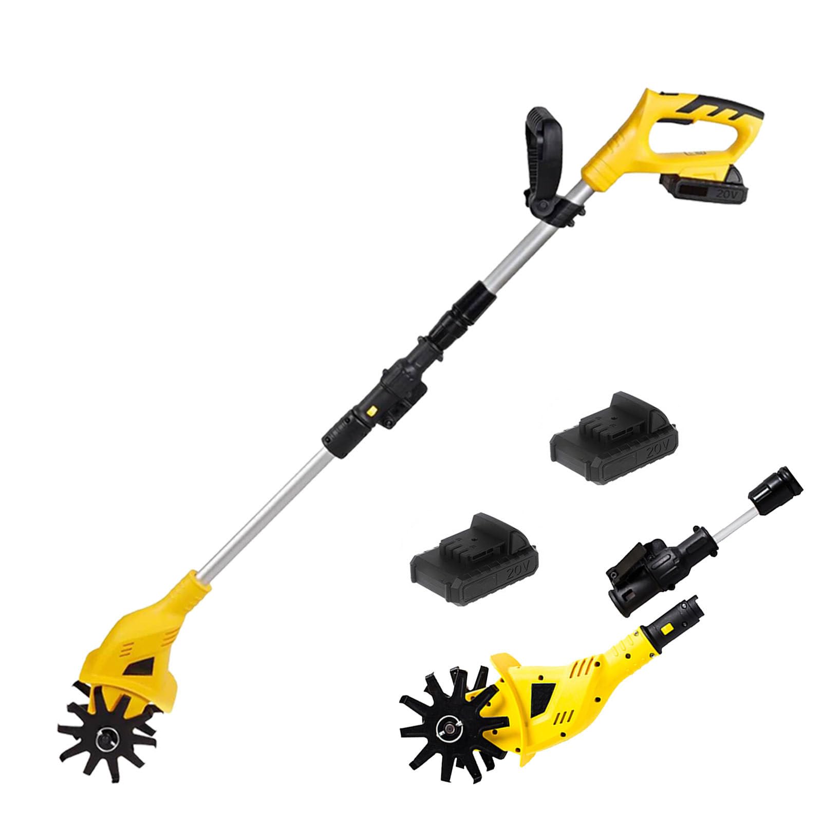 20V Motoazada para huerto, azada eléctrica, Motoazada Rotavator Plegable, batería de Litio 2000mAh, Ancho de Trabajo 10 cm, 250 RPM, Mango ergonómico, para Cultivo de jardín 2Battery