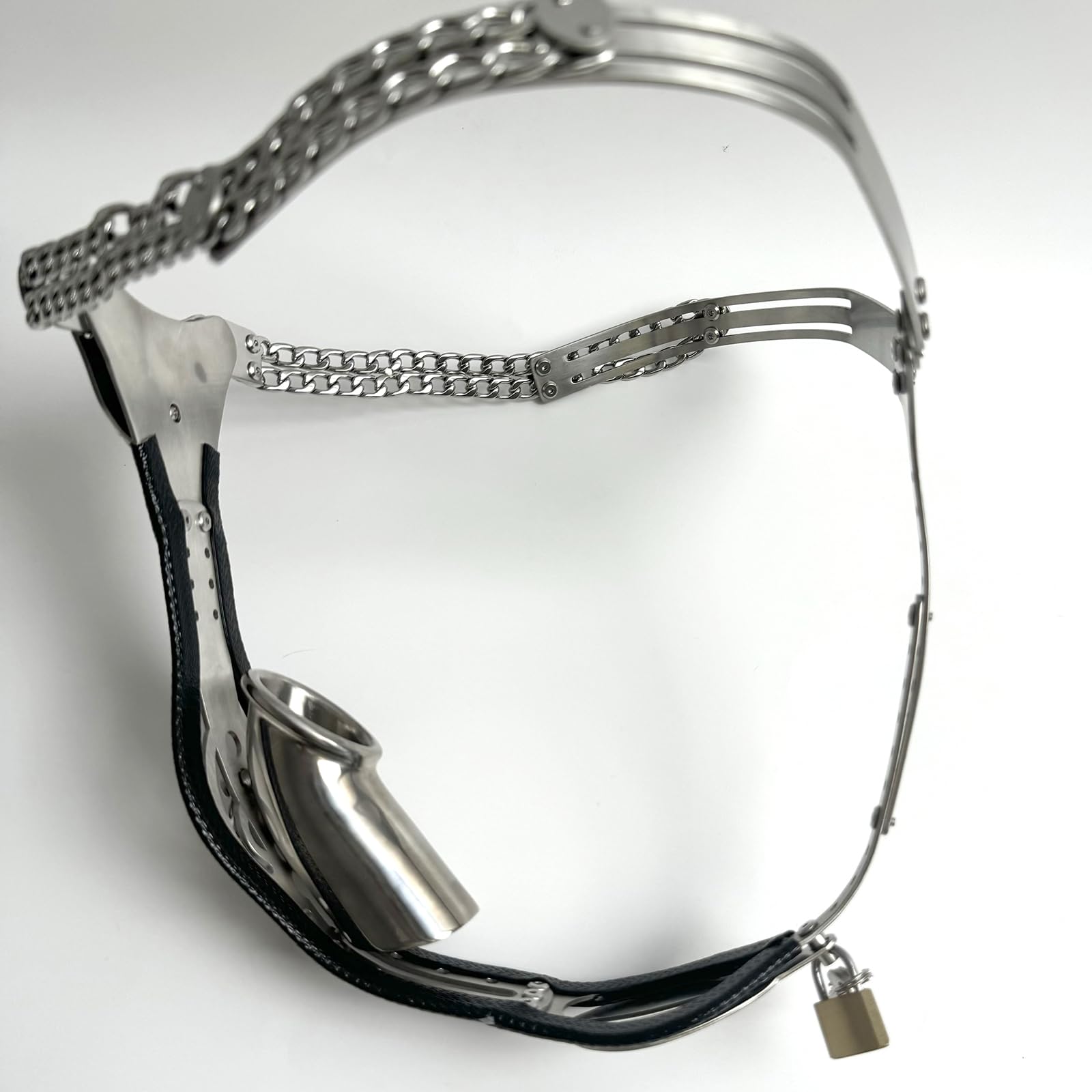 Ceinture de Chasteté Homme Acier Inoxydable Ajustable Noire 65-95cm YILUQIFLY Réglable Perforée Compatible Accessoires Jouet Sexuel Adulte BDSM