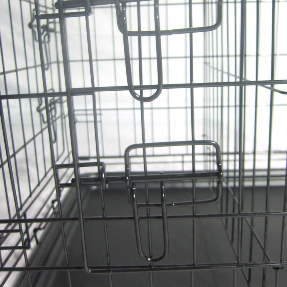 Cage pliable pour chien en fil métallique avec bac en plastique extensible, 2 portes, noire, convient pour l'intérieur et l'extérieur (S 60,5 x 44 x 49,5 cm)