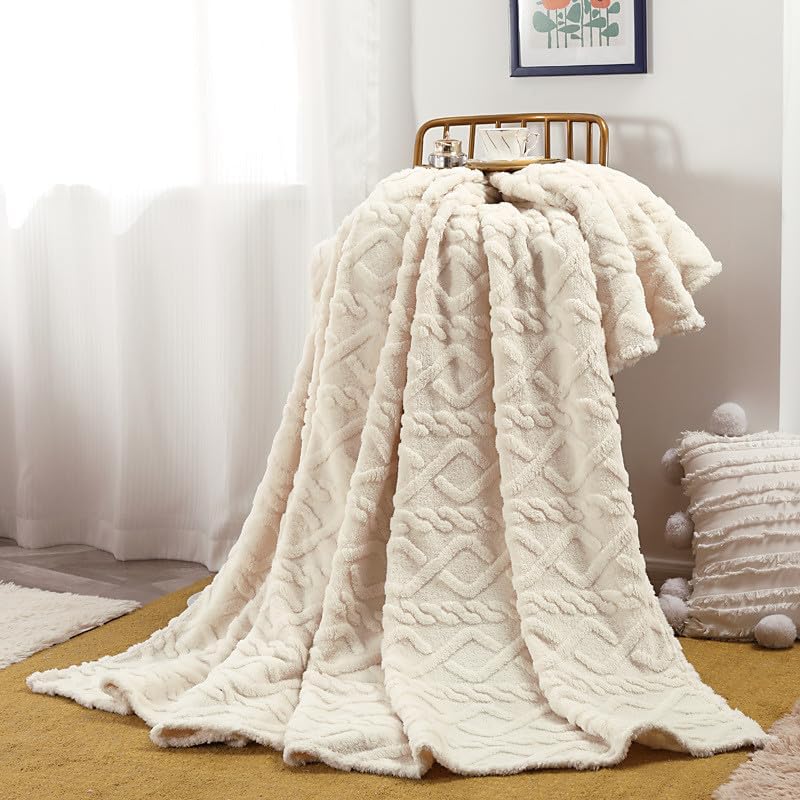 Miniatura 4 de Manta de forro polar para sofá, manta ligera de felpa suave y acogedora para cama, 39 x 50 pulgadas, manta de verano para sofá (beige, 27.7 x 59.9