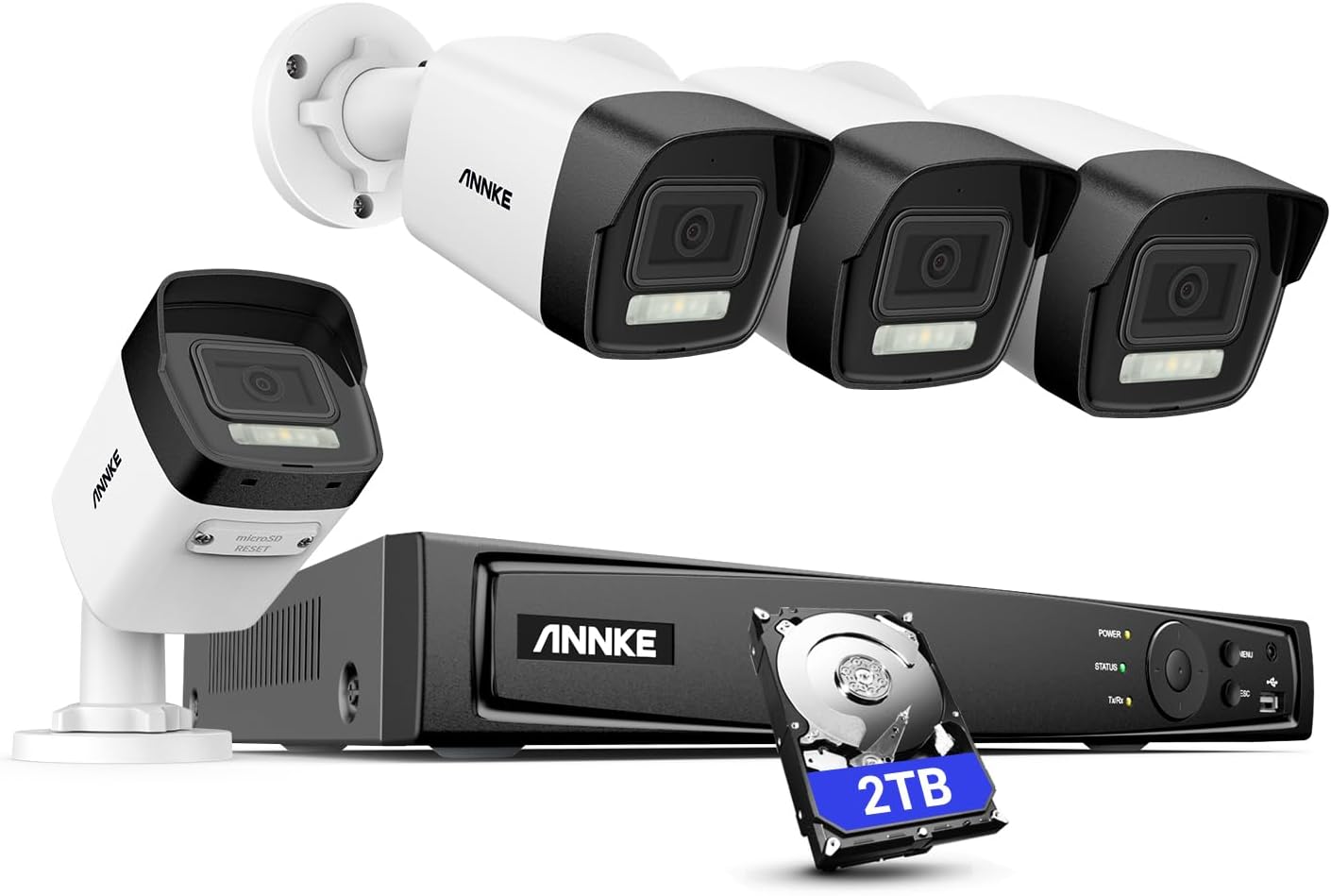 ANNKE 8MP PoE Camera System, 4X 4K PoE IP Camera with Mic, 8CH NVR with 2TB HDD for 24/7 Recording, Smart Dual Light, Human&Vehicle Detection, Color Night Vision, Remote Monitoring, H.265+