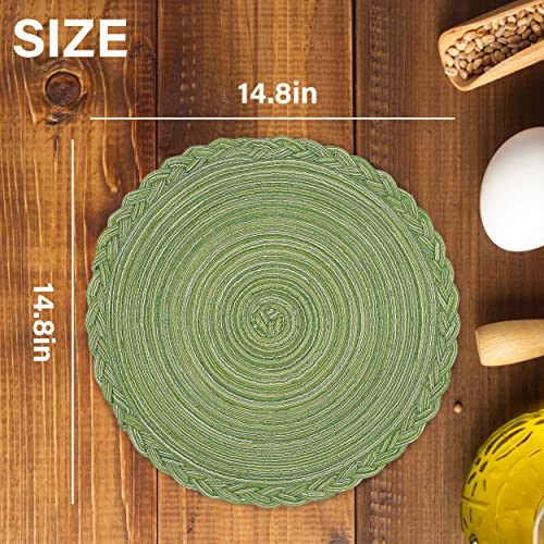 Myhomebody Round Woven Placemats, 4Pcs, 14.8" Braided Woven Placemats, Attractive Kitchen Décor Place Mats | Round Placemats As Table Mat | Lime - Braided Edge, Set Of 4 #TOP1