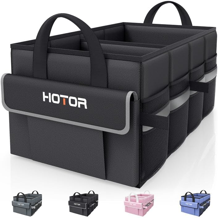 HOTOR Trunk Organizer - Collapsible Car Organizer for SUV, Sedan & Van | with 5 Pockets, Car Organization with Sturdy Base Panel for Car Accessories, Black, 2 Compartments, 21.3" x 12.6" x 10.6"