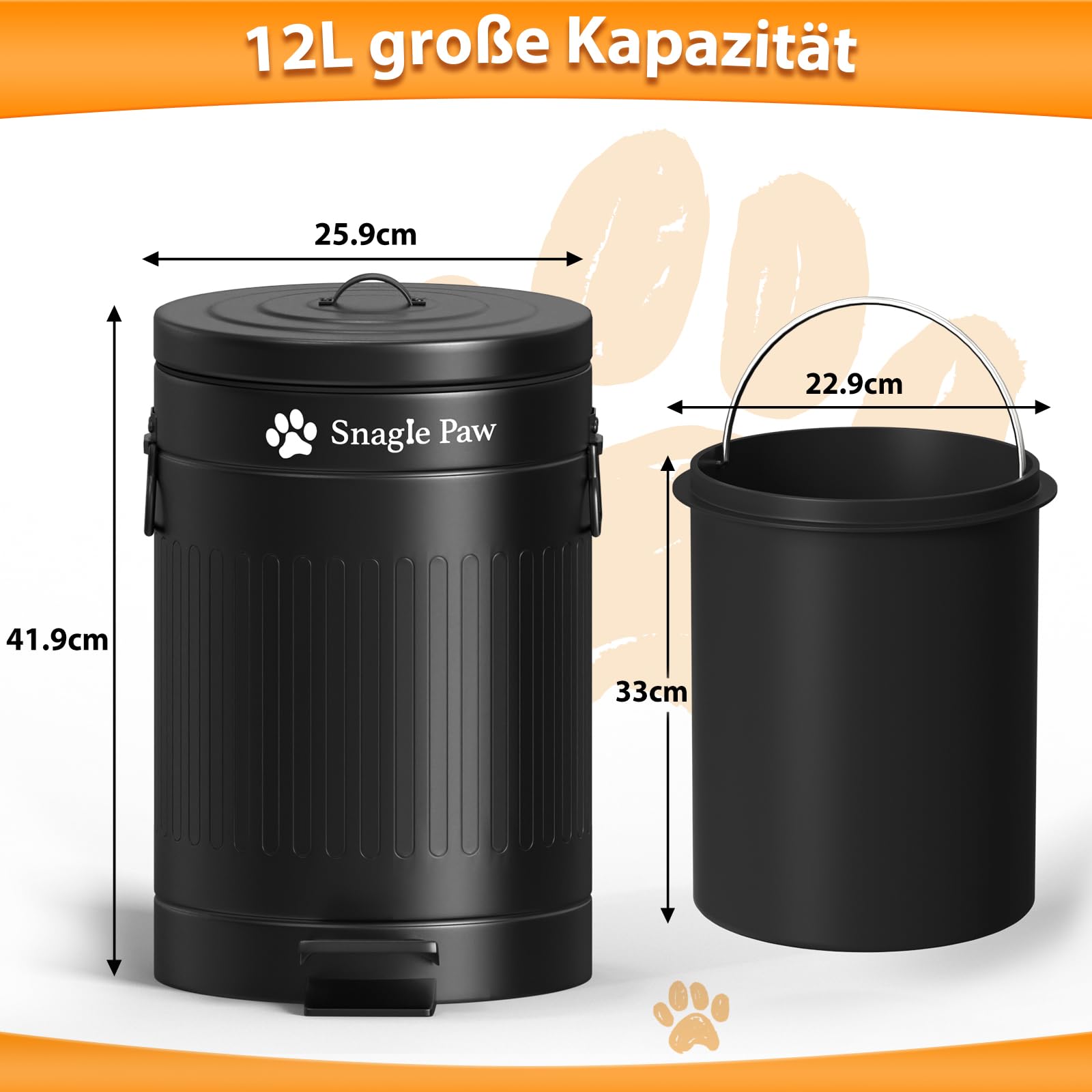 Hundekot-Mülleimer zur Wandmontage, 12 Liter Hundeabfalleimer mit Deckel, Pooper Scooper inklusive 40 Beuteln, Geruchskontroll-Deckel mit Aktivkohle, Hundekotschaufel für Große und Kleine Hunde