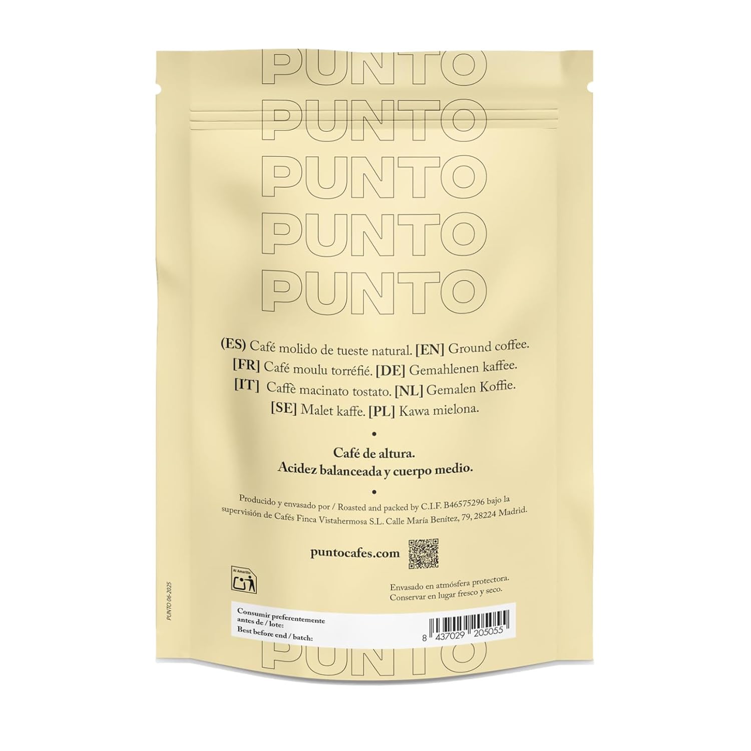 PUNTO - Mielona kolumbijska kawa - Opakowanie 4 x 250 g - Kawa specjalna - Średnio palona - 100% Arabica - Nuty owocowe, cukier trzcinowy i kakao - Zrównoważona kwasowość - Średnio treściwa