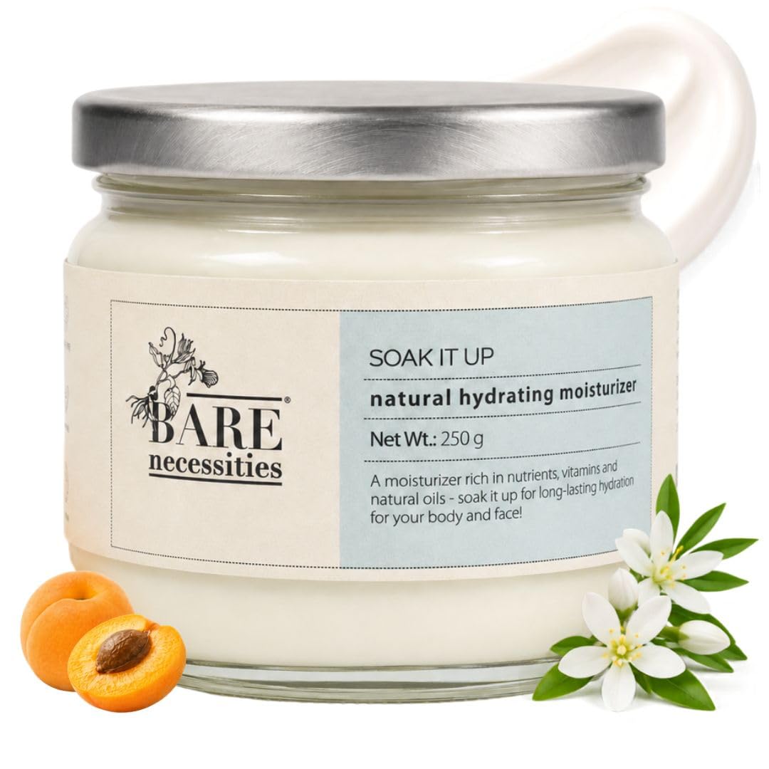 Bare Necessities Soak it Up Natural Moisturizer Cream for Face & Body, Body Lotion with Vitamin E & Jojoba Oil, For Oily, Dry & Combination Skin, Non-Comedogenic, Paraben-Free - 250g