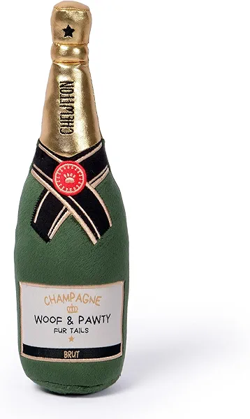 CHEWFFON Dog Toy, Squeaky Dog Toys for Boredom, Plush Dog Present Chew Toy for All Breeds Dogs, Champagne Shape Interactive Dog Toys for Birthday Stimulating Gifts