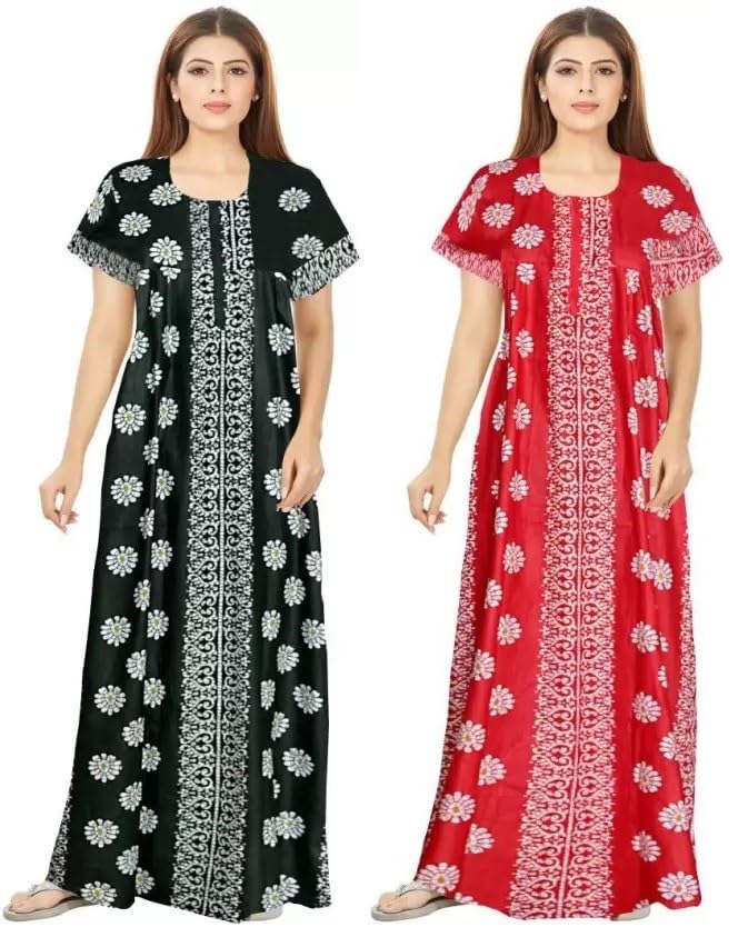 Image of WiWi Women's Cotton Maxi Nighty Gown (Pack of 2)