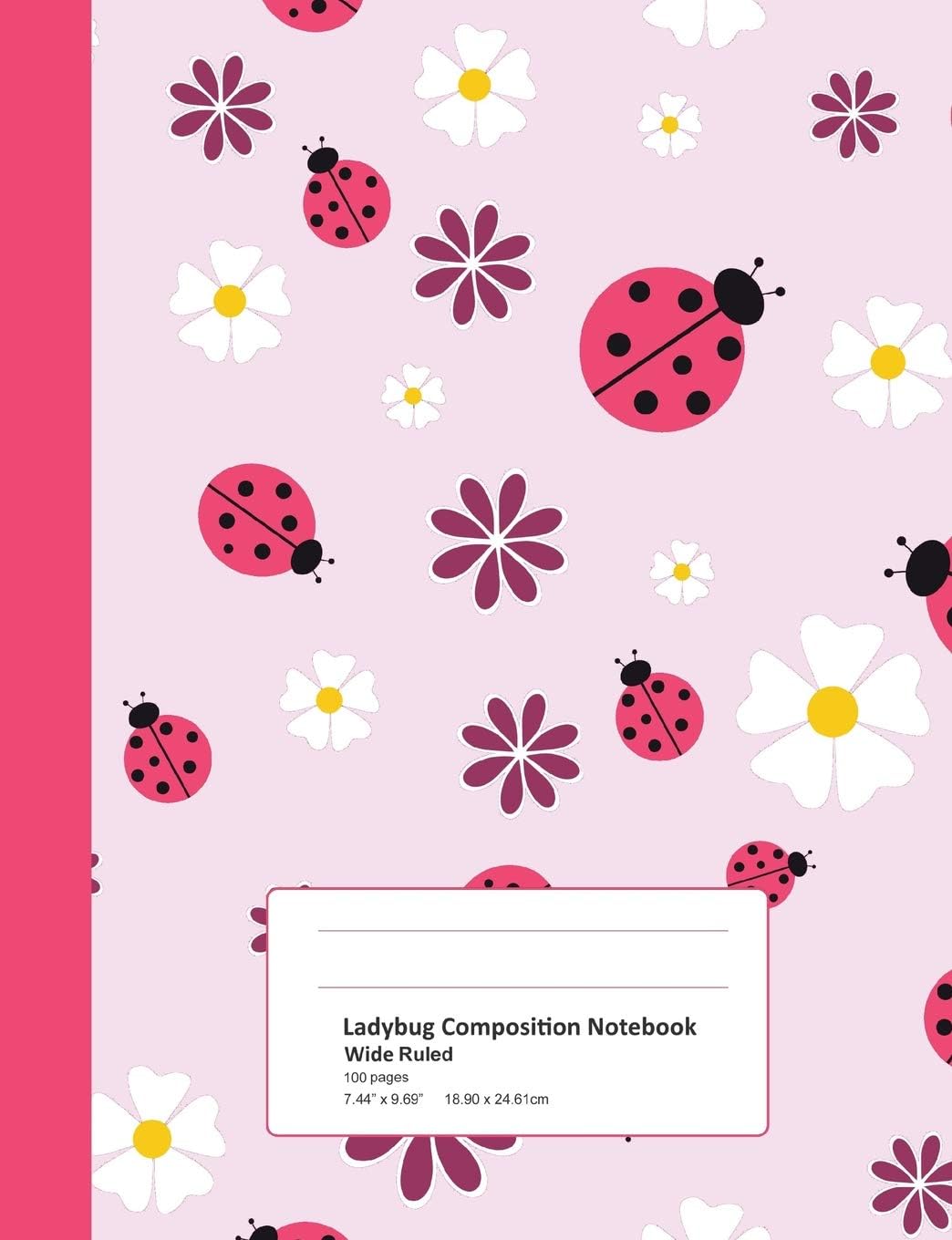 Ladybug Composition Notebook: School Wide Ruled Lined Writing Book : Cute Pink Bug Themed
