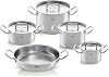Fissler Original Profi Collection 5-Piece Stainless Steel Saucepan Set with Metal Lids (3 Cooking Pots 1 Stewing Pan 1 Serving Pan) - Induction