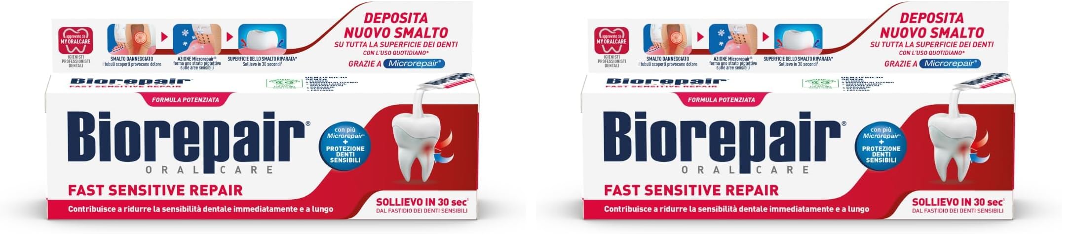 Biorepair, Fast Sensitive Repair Zahnpasta, reduziert die Empfindlichkeit des Zahnes und lindert Schmerzen empfindlicher Zähne in 30 Sekunden, schützt und repariert Nagellack, fluoridfrei, 75 ml