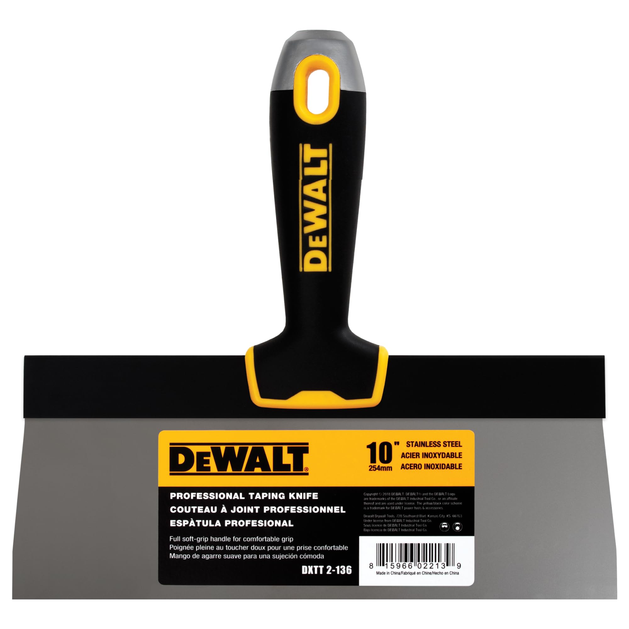 DEWALT Cuchillo de cinta de 10 pulgadas | Acero inoxidable con mango de agarre suave | DXTT-2-136