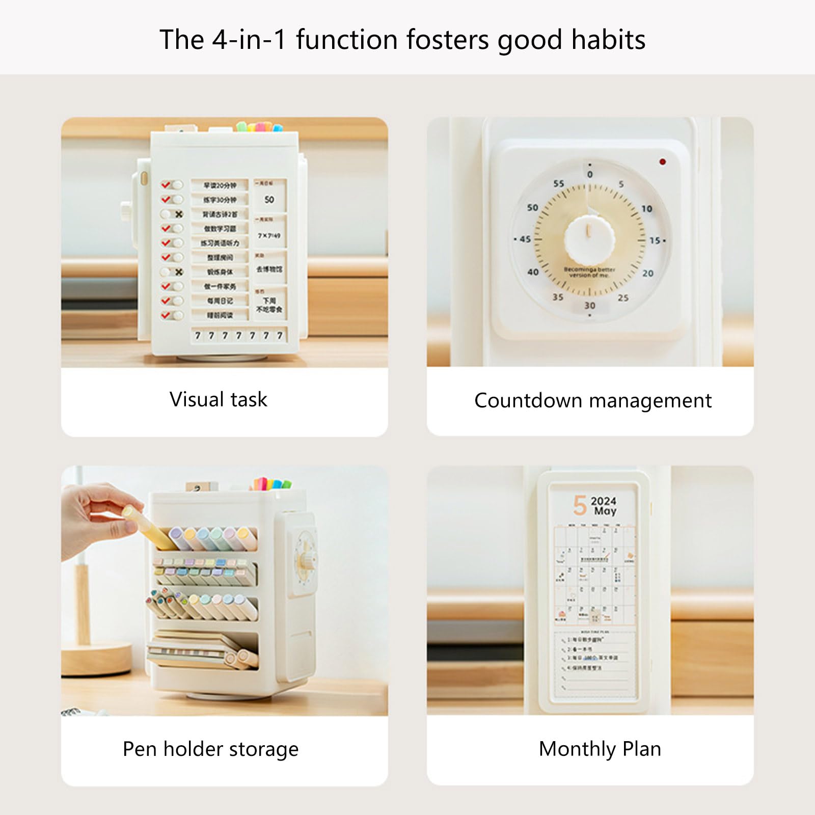 Schreibtisch Organizer mit Visual Times Timer, drehbarer Stifthalter, Organizer für Schule, Büro, Schreibtisch Organizer mit Visual Times Timer, drehbarer Stifthalter