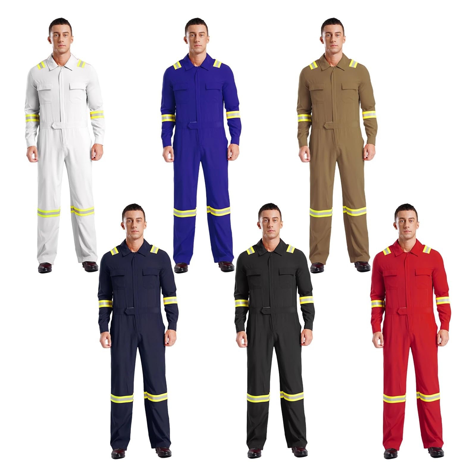 Tuta Da Lavoro Da Uomo Tute da uomo ad alta visibilità, strisce riflettenti, tute con collo rovesciato, cerniera, uniformi meccanico(Blue,S)