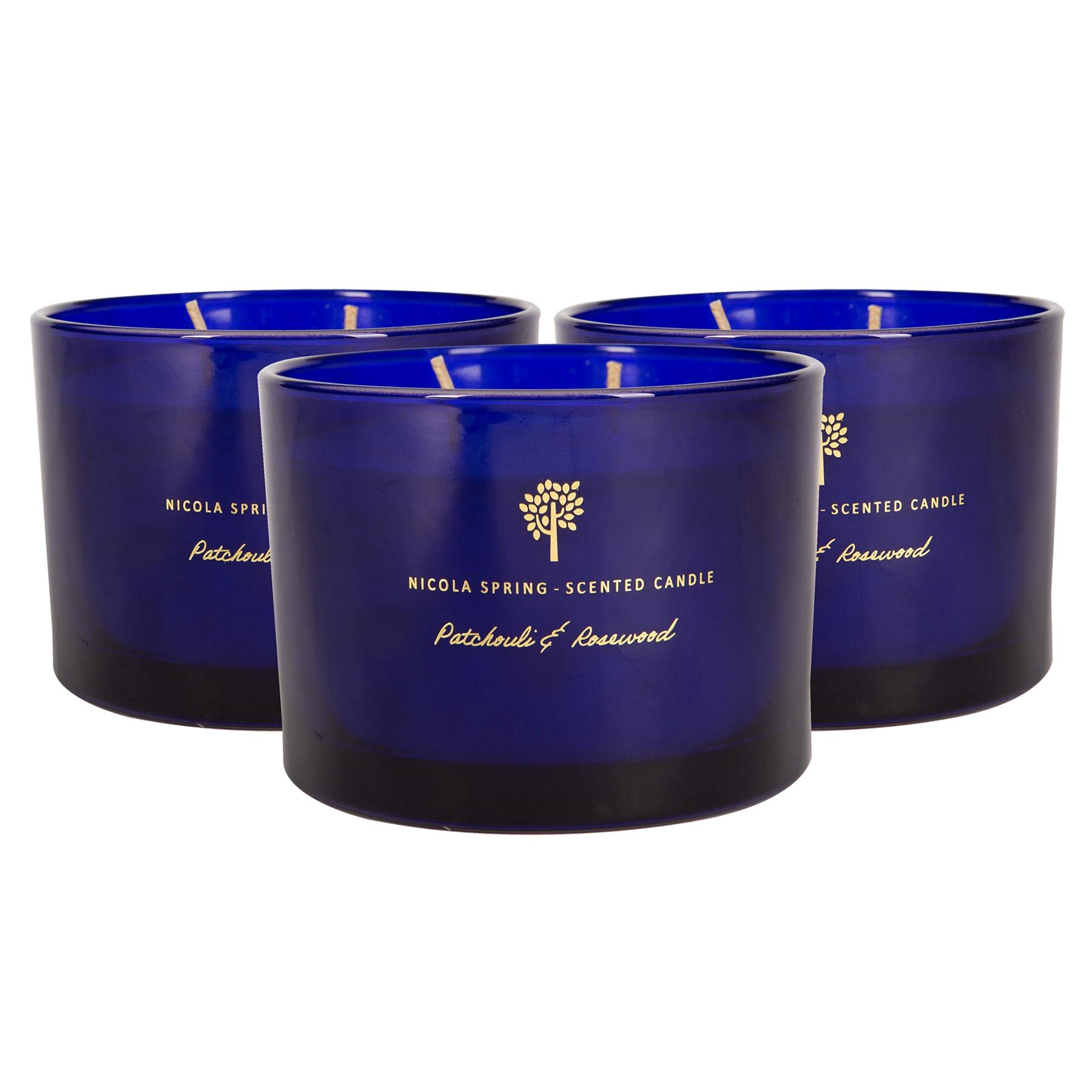 Nicola Spring Patchouli & Rosewood Scented Candle - 350g - Pack of 3-38 Hour Burning Time Natural Soy Wax Double Wick Candles Relaxing Fragrance Aromatherapy Gift Set โ image 1