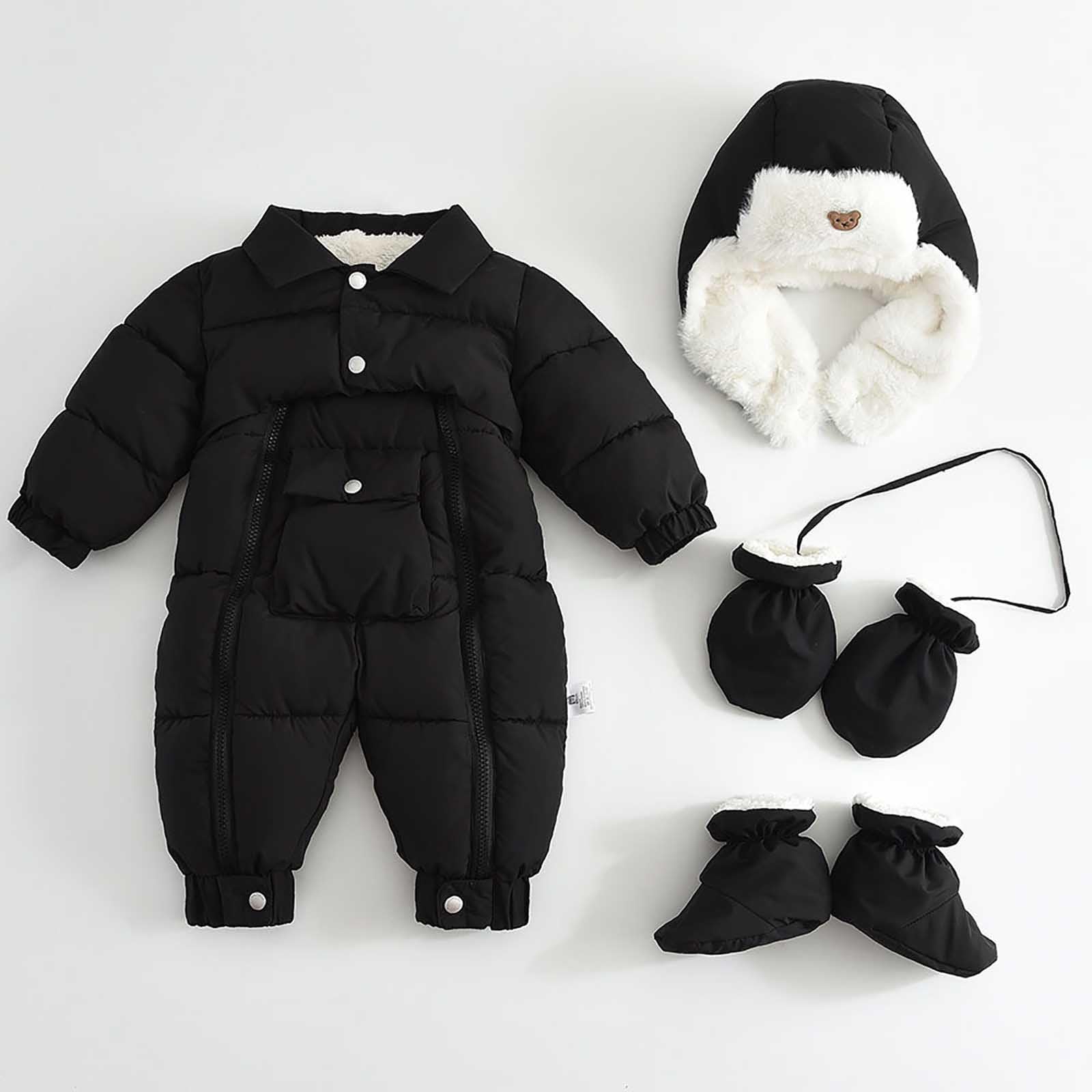Combinaison Polaire Bebe Une Pièce avec Capuche, Combinaisons de Neige Fille Manteau d'hiver Polaire Grenouillère Bébé Enfant Hiver Chaude Vêtements de Ski Salopettes Vetements d'Extérieur 3-24 mois