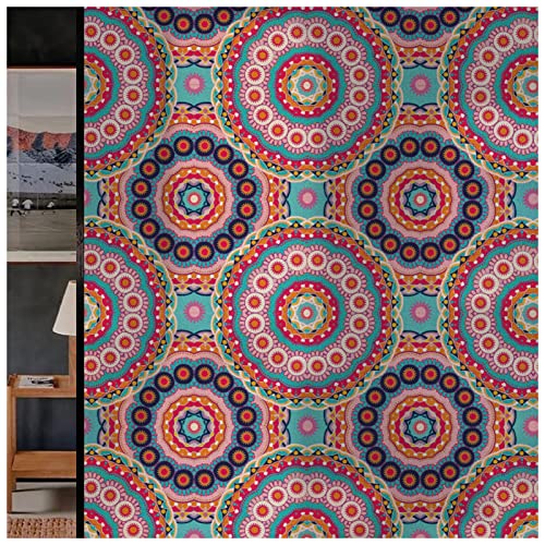 Dktie Mandala Bathroom Window Privacy Film, Day And Night Privacy Window Film, No Glue Static Cling Window Stickers For Home, Softens The Light Without Darkening The Room (209, 17.5" X 78.7") #TOP23