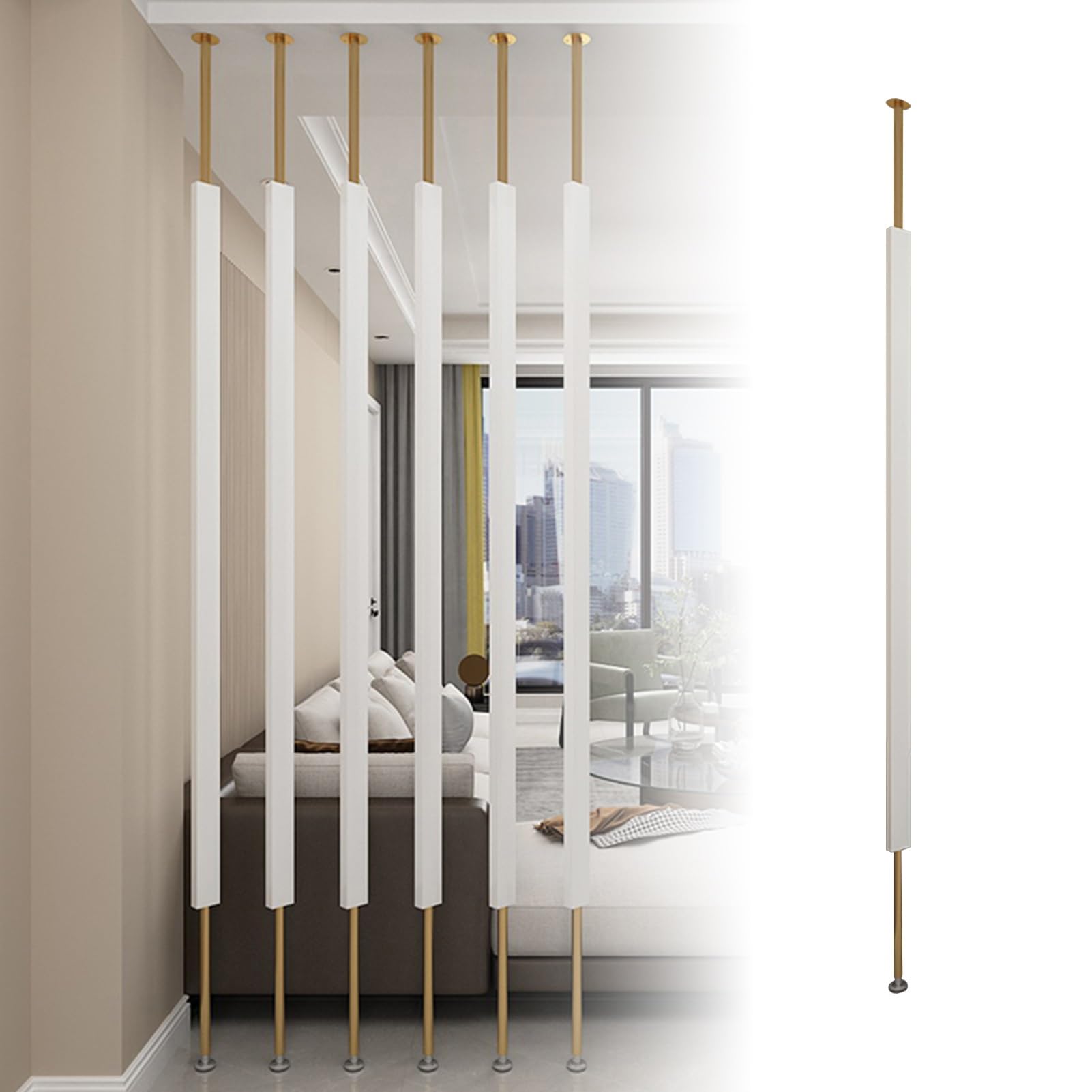 GLETSF Modern Metal Room Divider Partition Post - Adjustable Decorative Screens For Entryway & Stairwell, Stylish 57In Black Column Room Separator For Corridor Use-Gold-195cm/76.7in/6.4ft