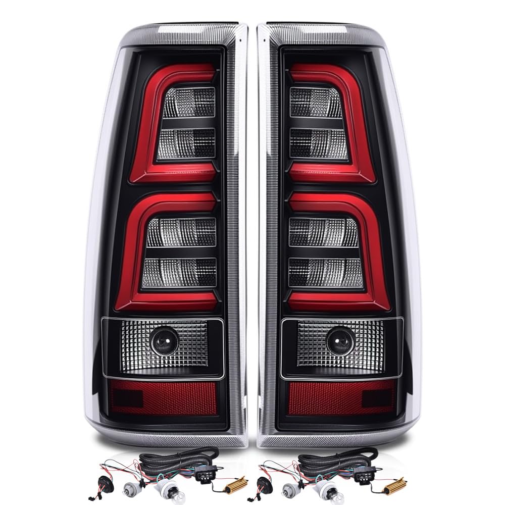 PIT66 LED Tail Lights Replacement Compatible with Chevy Silverado 2003-2006 Rear Light Lamp Assembly White(Wiring Harness Included) GM2800174,
